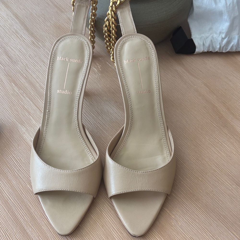 Black Suede Studio Gloria Nude Leather Chain-Heel Sandals (36 / US 6)